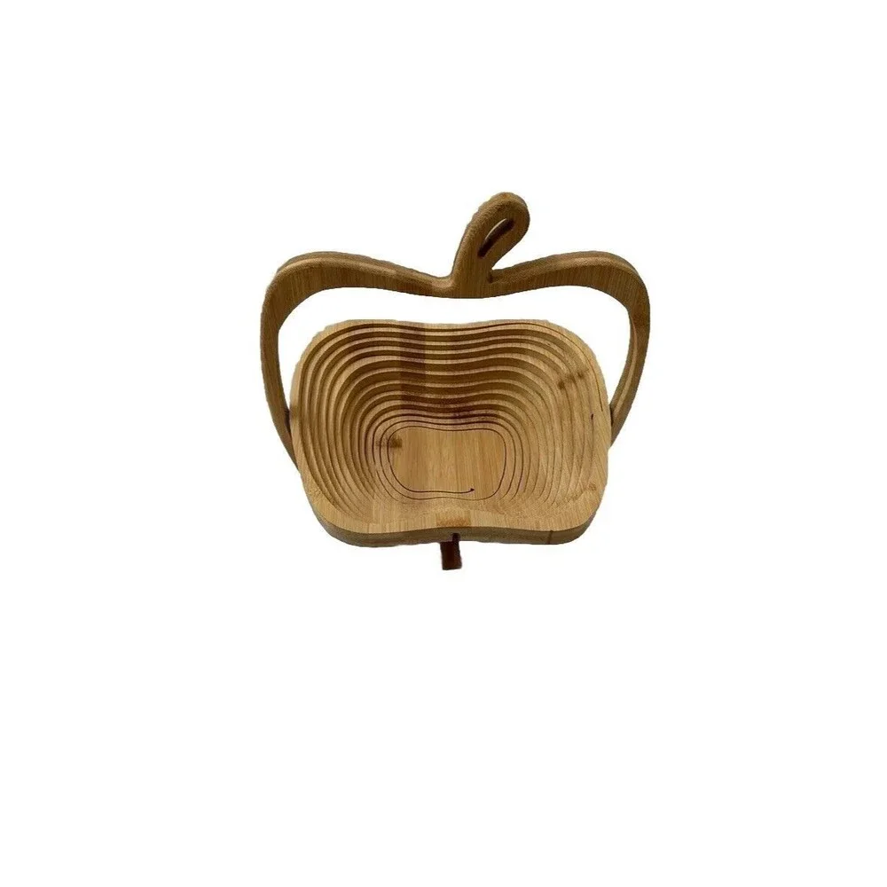 Collapsible Wooden Apple Fruit Basket/ Trivet Kitchen Decor Bar Collectibles